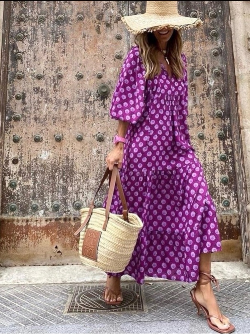 Boho Purple Floral Tiered Maxi Dress